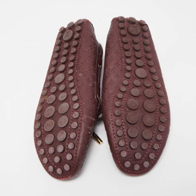 Pre Owned Louis Vuitton Burgundy Leather Gloria  Loafers Size 36