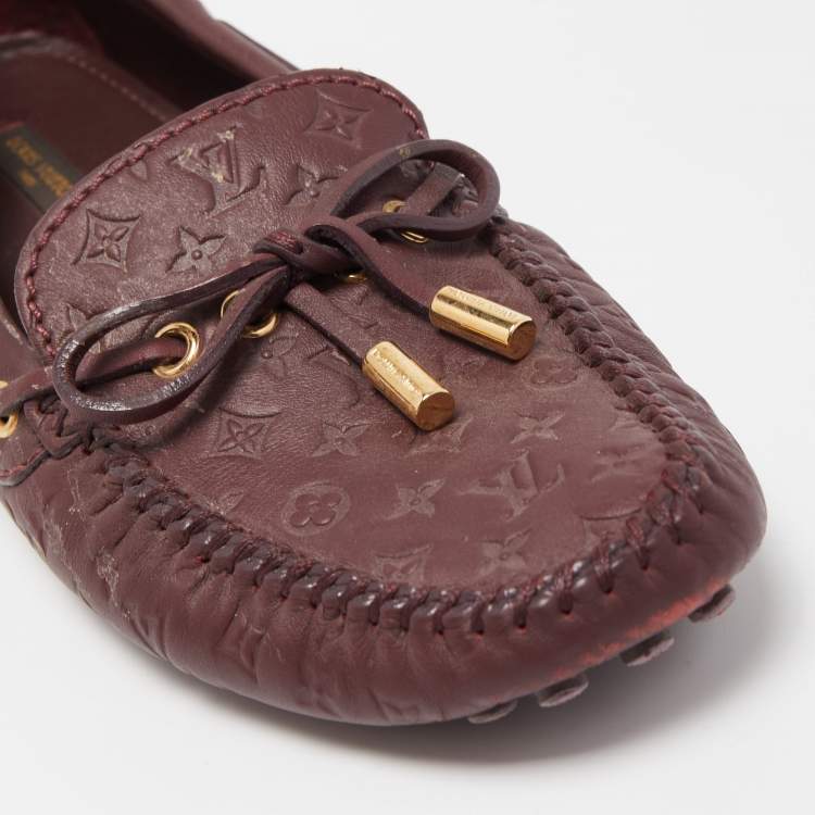 Pre Owned Louis Vuitton Burgundy Leather Gloria  Loafers Size 36