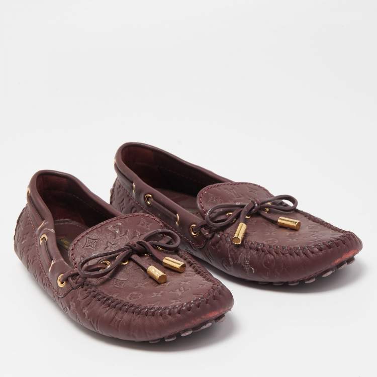 Pre Owned Louis Vuitton Burgundy Leather Gloria  Loafers Size 36