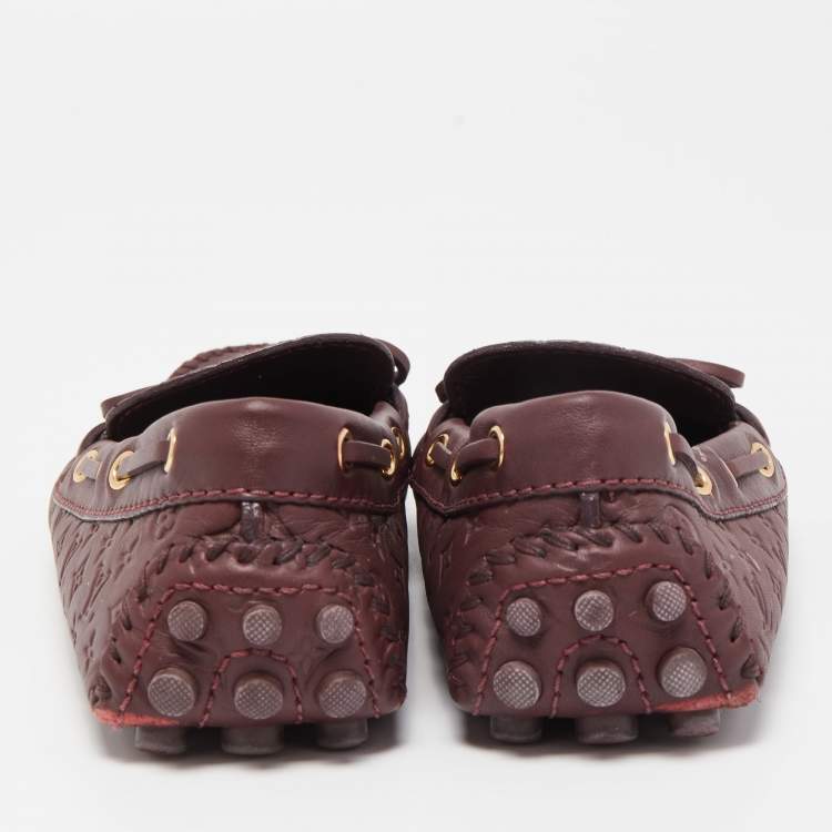 Pre Owned Louis Vuitton Burgundy Leather Gloria  Loafers Size 36