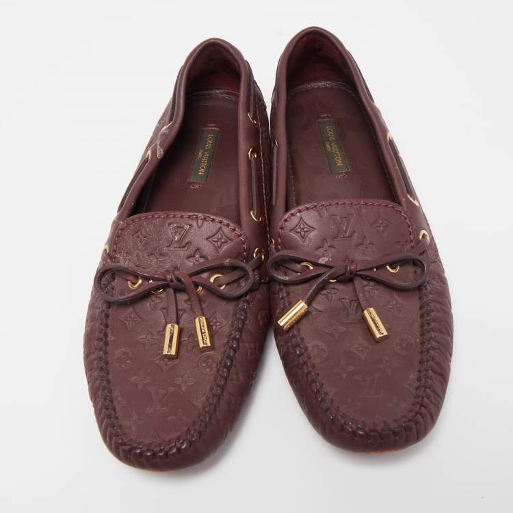 Pre Owned Louis Vuitton Burgundy Leather Gloria  Loafers Size 36