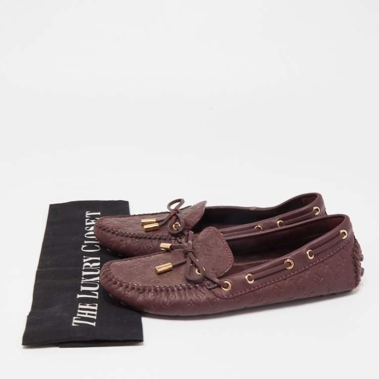 Pre Owned Louis Vuitton Burgundy Leather Gloria  Loafers Size 36