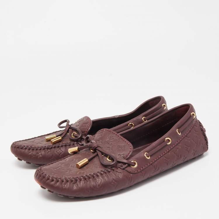 Pre Owned Louis Vuitton Burgundy Leather Gloria  Loafers Size 36