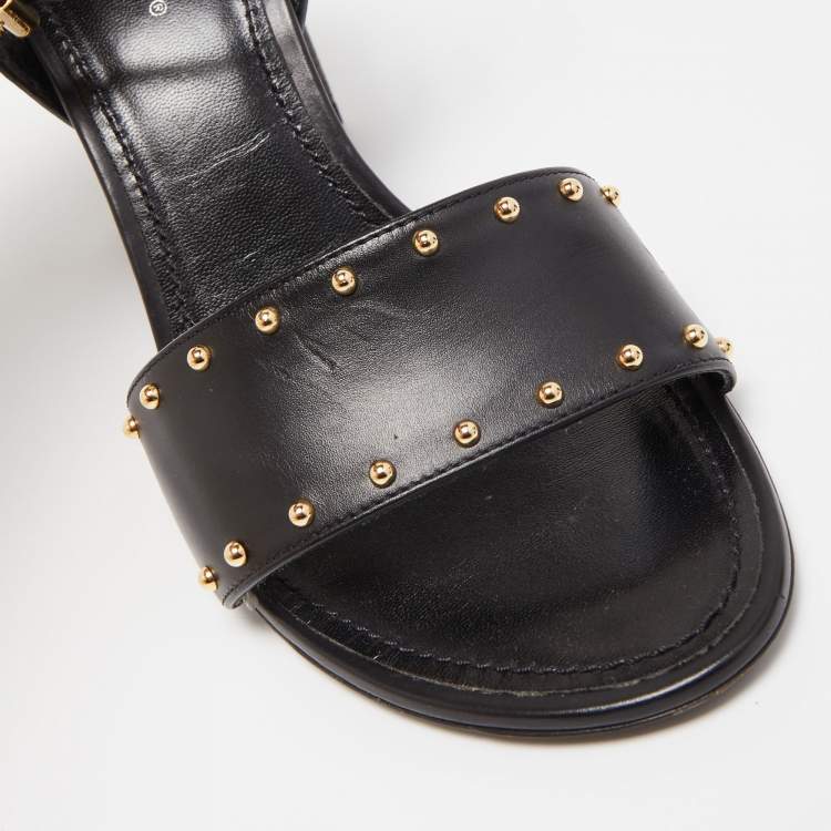 Pre Owned Louis Vuitton Black Leather and Monogram Canvas Silhouette Sandals Size 37.5