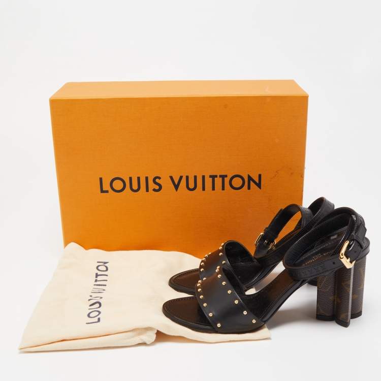 Pre Owned Louis Vuitton Black Leather and Monogram Canvas Silhouette Sandals Size 37.5