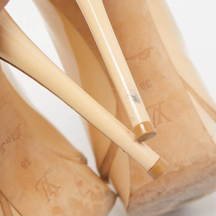 Pre Owned Louis Vuitton Beige Patent Leather Eyeline Peep Toe Pumps Size 38