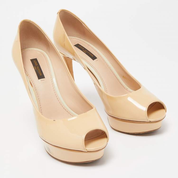 Pre Owned Louis Vuitton Beige Patent Leather Eyeline Peep Toe Pumps Size 38