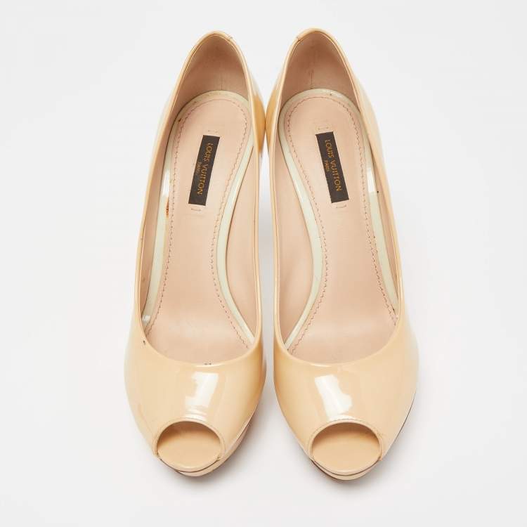 Pre Owned Louis Vuitton Beige Patent Leather Eyeline Peep Toe Pumps Size 38
