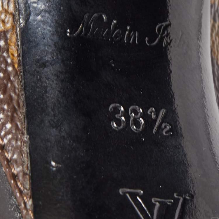 Pre Owned Louis Vuitton Black/Brown Leather and Monogram Canvas Pointed Toe Block Heel Pumps Size 38.5