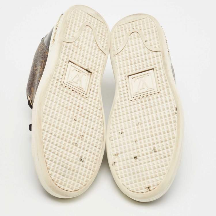 Pre Owned Louis Vuitton Brown/Black Monogram Canvas and Patent Leather Frontrow Sneakers Size 35
