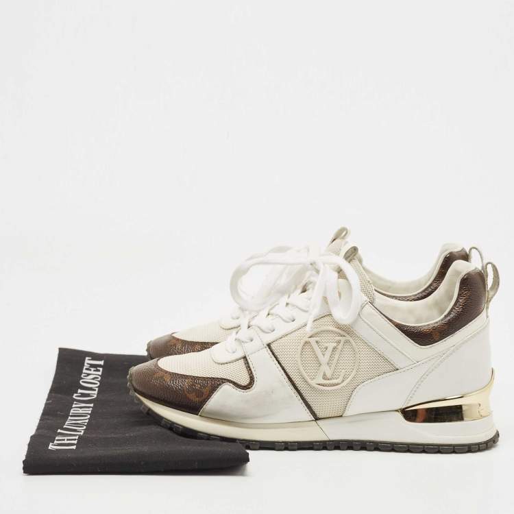 Pre Owned Louis Vuitton White Leather, Mesh and Monogram Canvas Run Away Sneakers Size 37.5