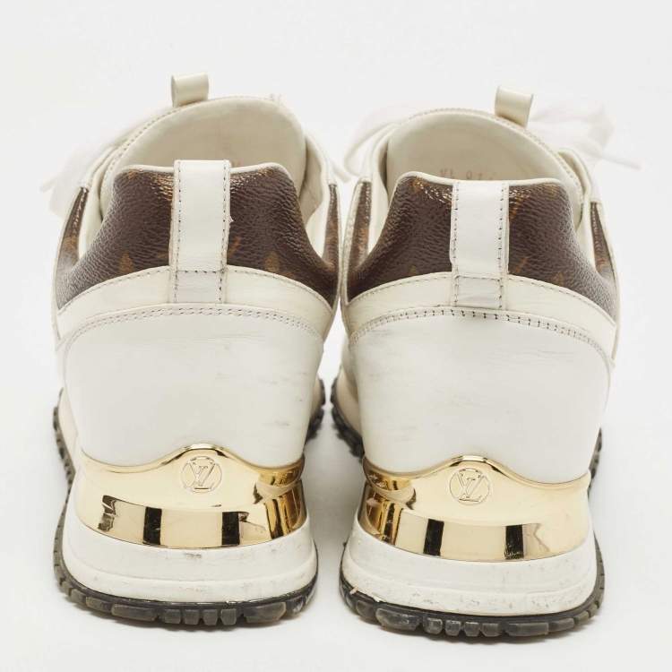 Pre Owned Louis Vuitton White Leather, Mesh and Monogram Canvas Run Away Sneakers Size 37.5