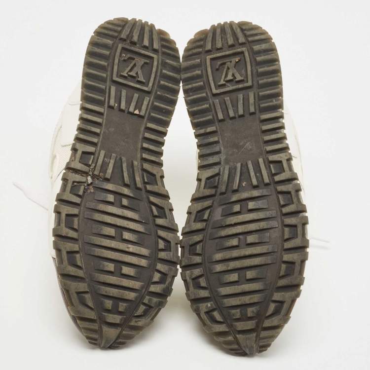 Pre Owned Louis Vuitton White Leather, Mesh and Monogram Canvas Run Away Sneakers Size 37.5