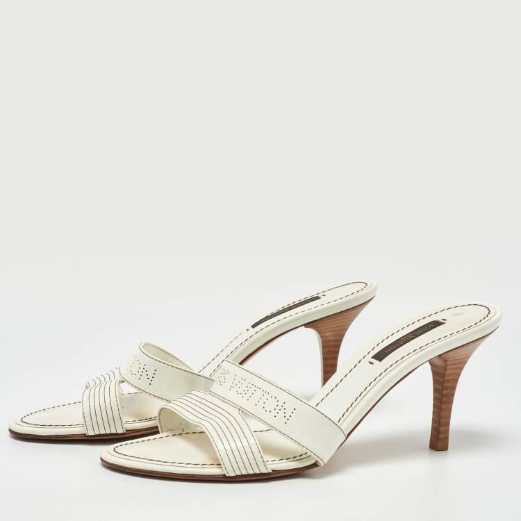 Louis Vuitton, Shoes, Size 37 White Louis Vuitton Mules With A Detailed  Black Heel
