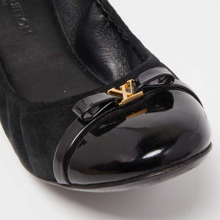 Pre Owned Louis Vuitton Black Suede and Patent Leather Elba Scrunch Ballet Flats Size 40