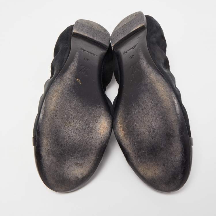 Pre Owned Louis Vuitton Black Suede and Patent Leather Elba Scrunch Ballet Flats Size 40
