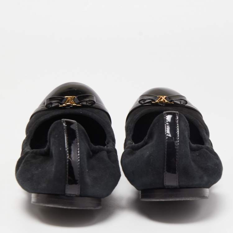 Pre Owned Louis Vuitton Black Suede and Patent Leather Elba Scrunch Ballet Flats Size 40