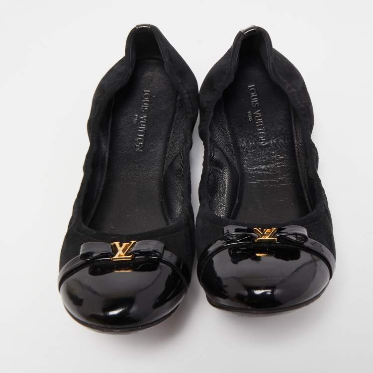 Pre Owned Louis Vuitton Black Suede and Patent Leather Elba Scrunch Ballet Flats Size 40