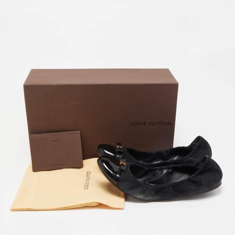 Pre Owned Louis Vuitton Black Suede and Patent Leather Elba Scrunch Ballet Flats Size 40
