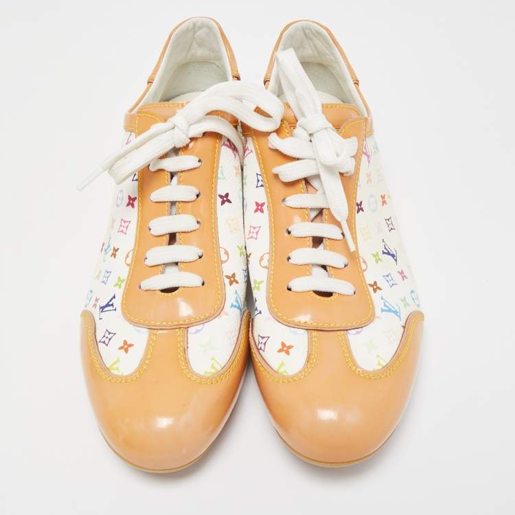 Pre Owned Louis Vuitton Multicolor Monogram Canvas And Patent Leather Low Top Sneakers Size 40.5