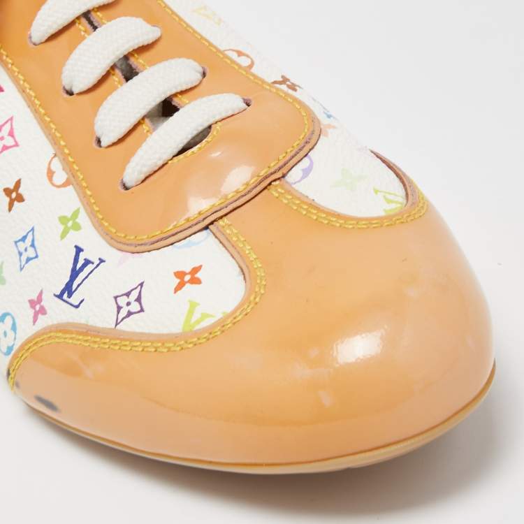 Pre Owned Louis Vuitton Multicolor Monogram Canvas And Patent Leather Low Top Sneakers Size 40.5