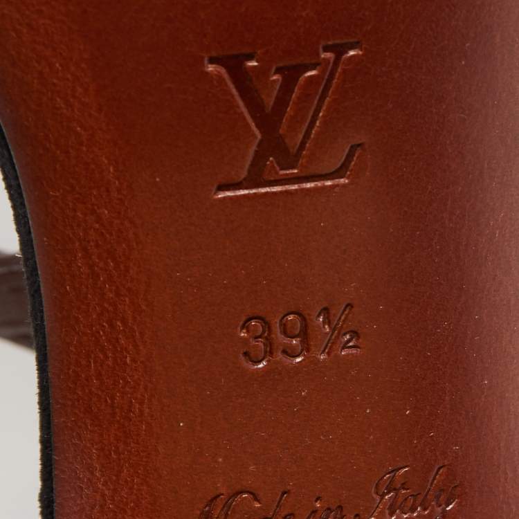 Pre Owned Louis Vuitton Black/Brown Leather and Suede Ankle Strap Sandals Size 39.5