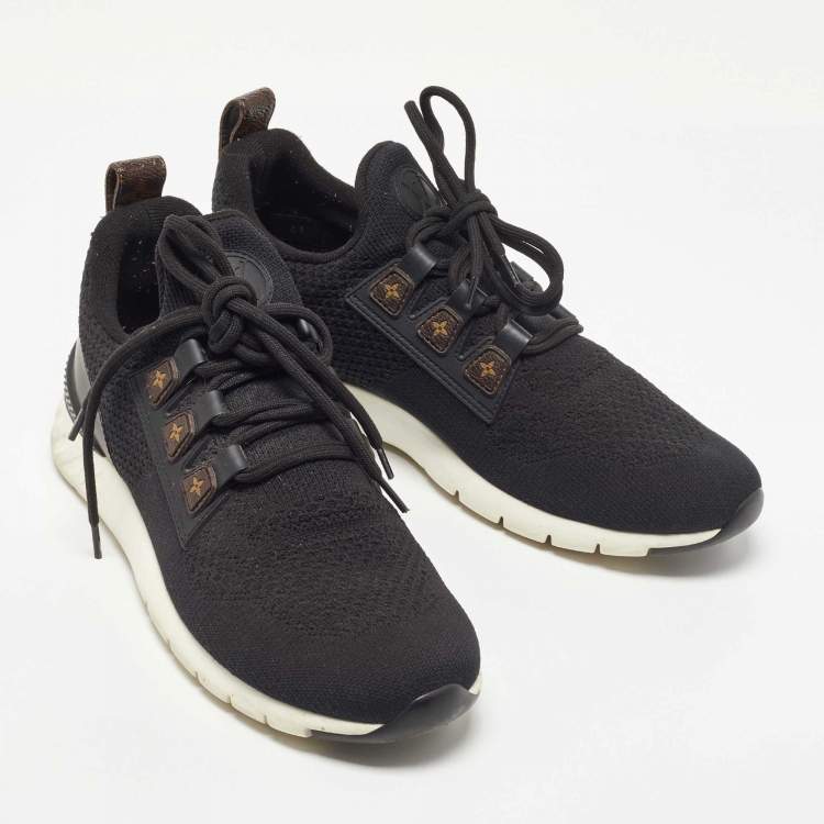 Pre Owned Louis Vuitton Black Knit Fabric and Leather Aftergame Sneakers Size 41