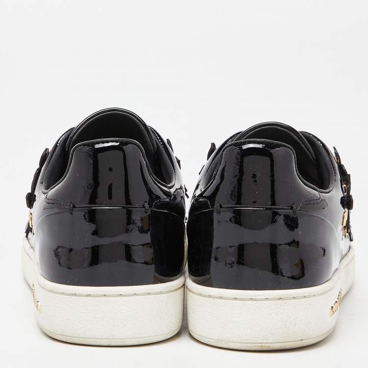 Pre Owned Louis Vuitton Black Patent Leather Blossom Floral Embellished Frontrow Sneakers Size 36