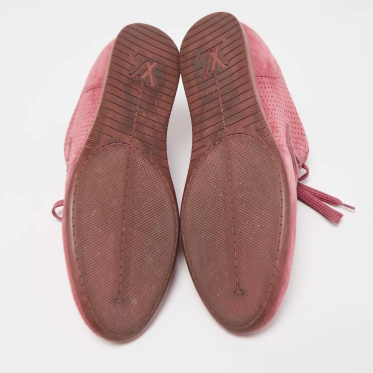 Pre Owned Louis Vuitton Pink Perforated Suede Low Top Sneakers Size 37.5