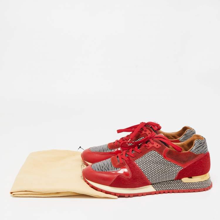 Pre Owned Louis Vuitton Red Suede and Calf Hair  Run Away Sneakers Size 38.5