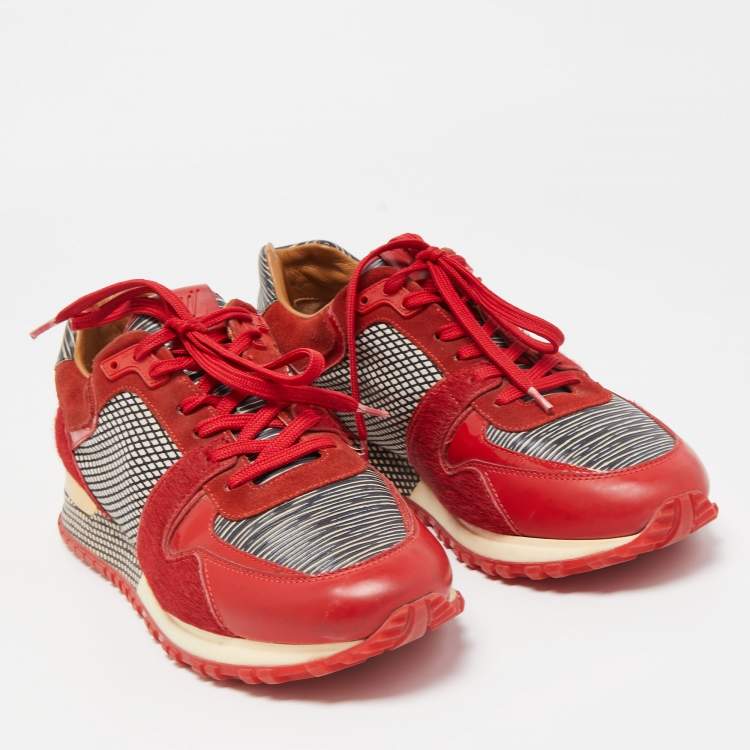 Pre Owned Louis Vuitton Red Suede and Calf Hair  Run Away Sneakers Size 38.5