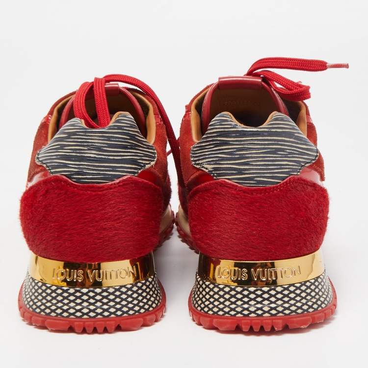 Pre Owned Louis Vuitton Red Suede and Calf Hair  Run Away Sneakers Size 38.5