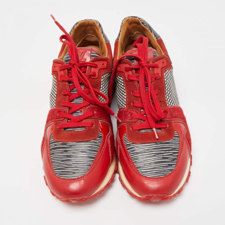 Pre Owned Louis Vuitton Red Suede and Calf Hair  Run Away Sneakers Size 38.5