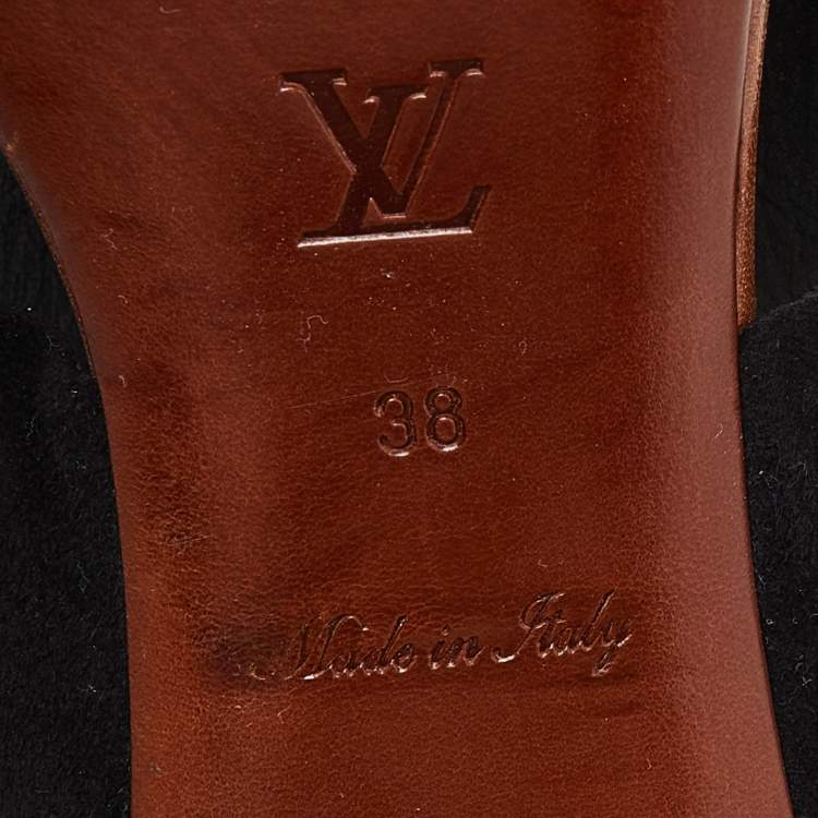 Pre Owned Louis Vuitton Brown Suede and Leather Embellished Slide Sandals Size 38