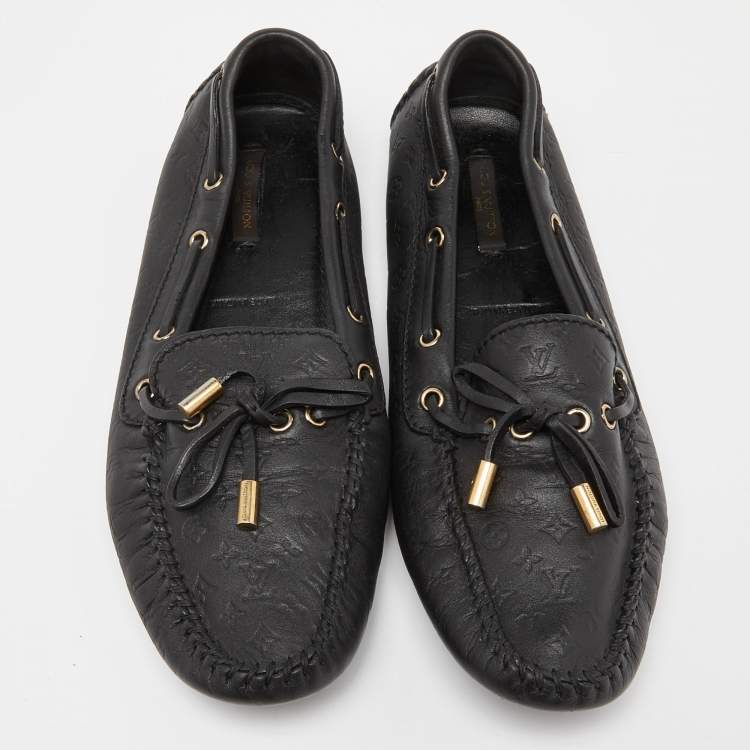 Pre Owned Louis Vuitton Black Leather Gloria Loafers Size 40