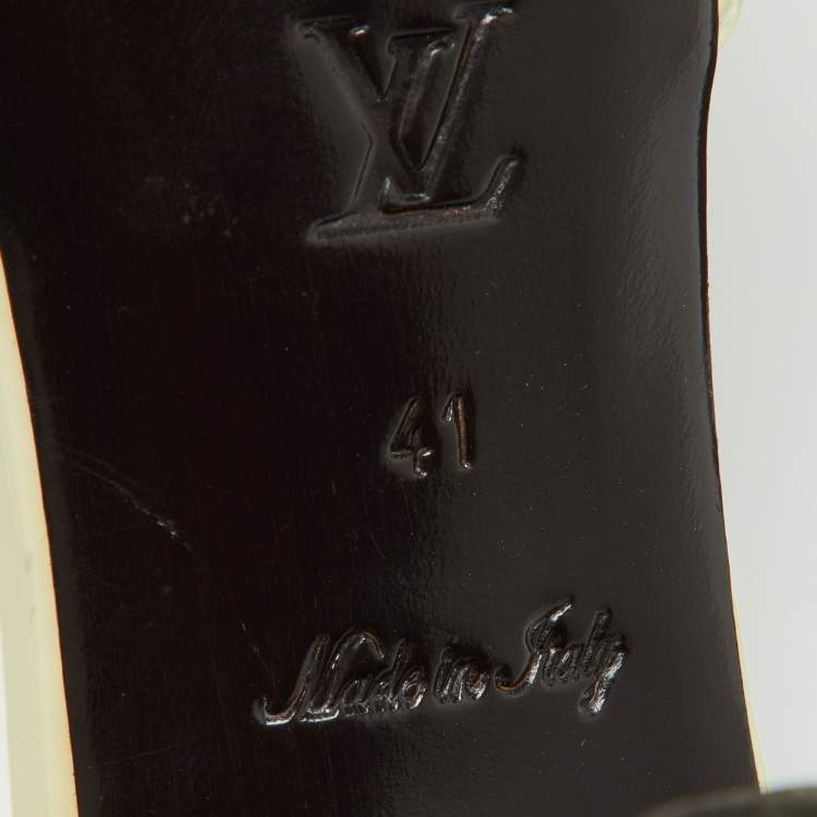 مملوكة مسبقًا Louis Vuitton Cream/Brown Monogram Patent and Leather Slingback Sandals Size 41