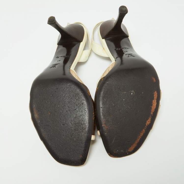 مملوكة مسبقًا Louis Vuitton Cream/Brown Monogram Patent and Leather Slingback Sandals Size 41