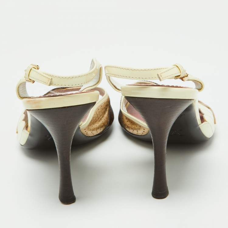 مملوكة مسبقًا Louis Vuitton Cream/Brown Monogram Patent and Leather Slingback Sandals Size 41