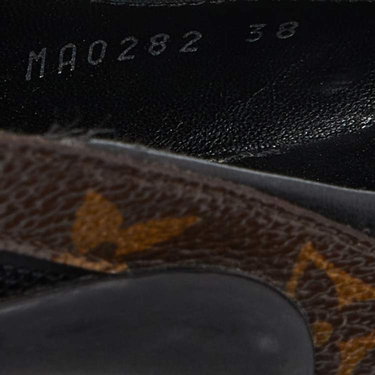 Pre Owned Louis Vuitton Brown/Black Monogram Canvas and Leather Archlight Slingback Pumps Size 38