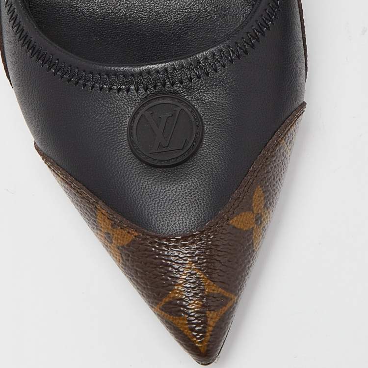 Pre Owned Louis Vuitton Brown/Black Monogram Canvas and Leather Archlight Slingback Pumps Size 38