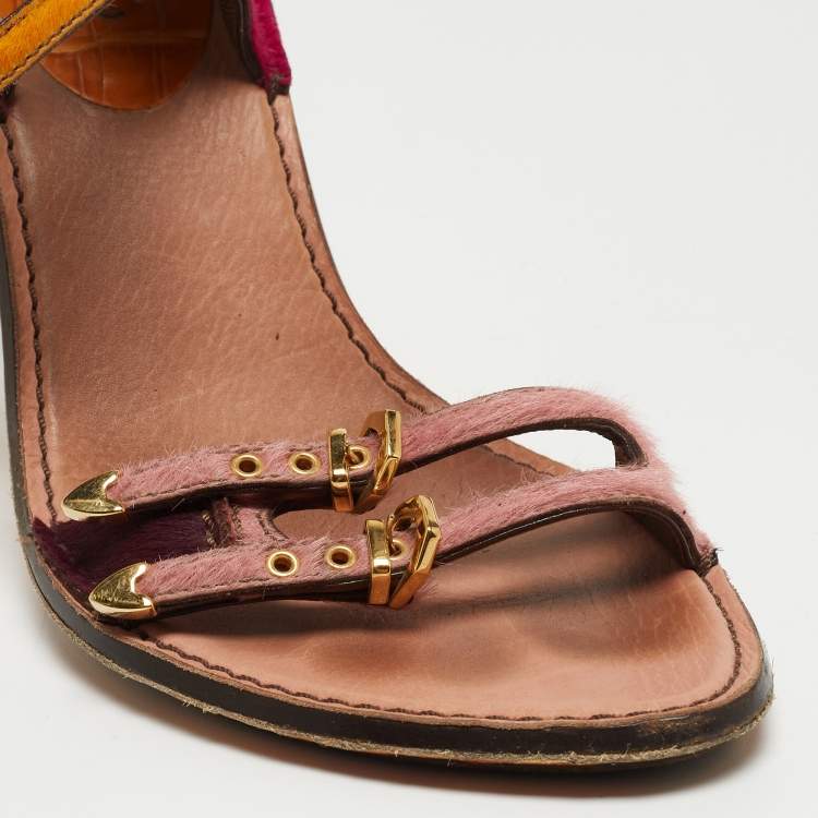 Pre Owned Louis Vuitton Multicolor Calf Hair Buckle Detail Strappy Sandals Size 40