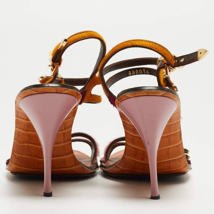 Pre Owned Louis Vuitton Multicolor Calf Hair Buckle Detail Strappy Sandals Size 40