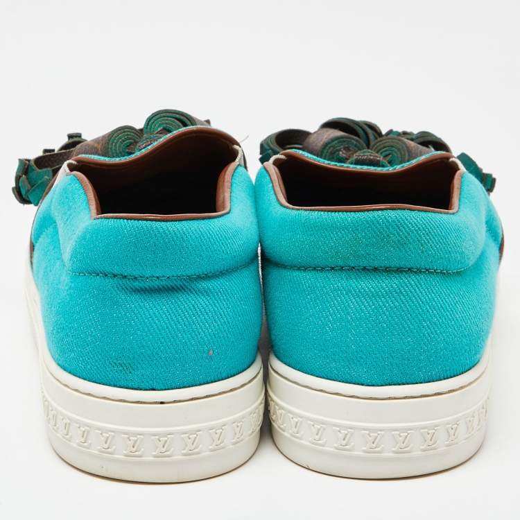 Pre Owned Louis Vuitton Green/Brown Monogram Canvas Destination Sneakers Size 37