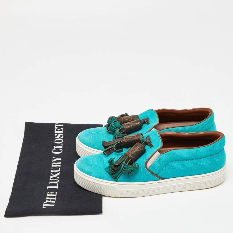 Pre Owned Louis Vuitton Green/Brown Monogram Canvas Destination Sneakers Size 37