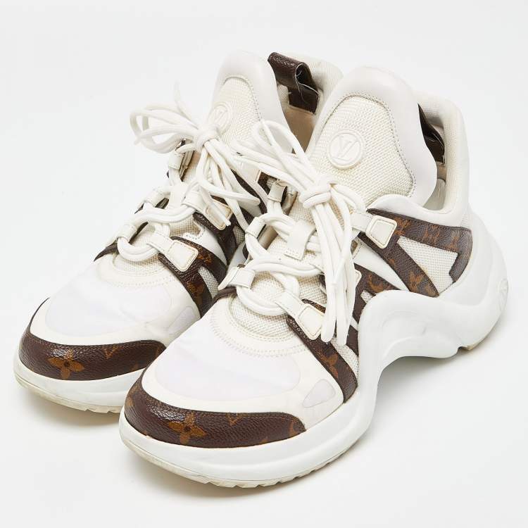 Louis Vuitton White/Brown Monogram Canvas,Mesh and Leather Archlight Sneakers Size 40