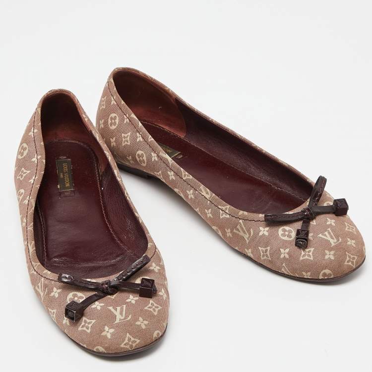 Pre Owned Louis Vuitton Pink Monogram Mini Lin Canvas Debbie Ballet Flats Size 40