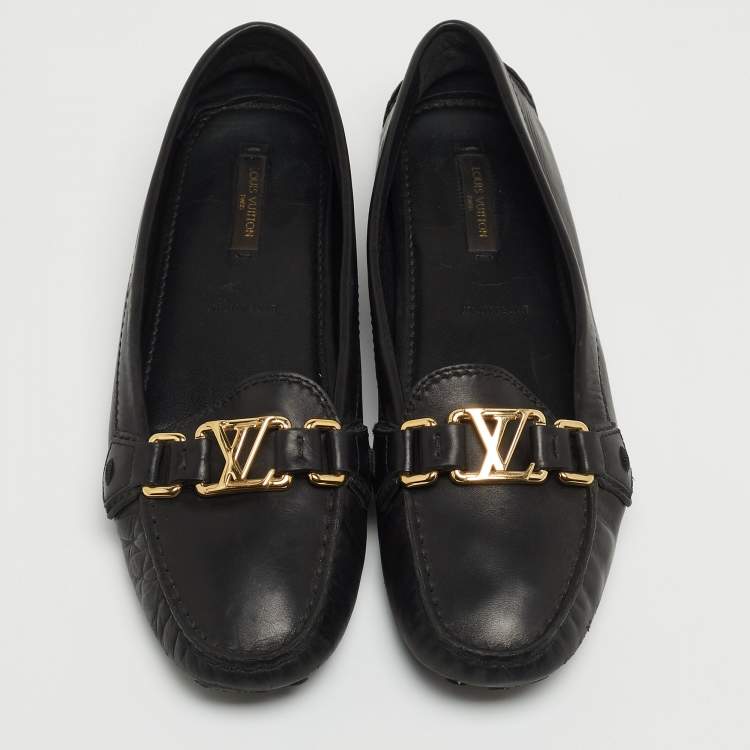 Pre Owned Louis Vuitton Black Leather Oxford Loafers Size 38.5