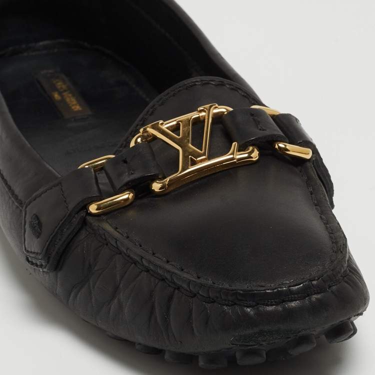 Pre Owned Louis Vuitton Black Leather Oxford Loafers Size 38.5