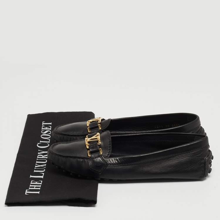 Pre Owned Louis Vuitton Black Leather Oxford Loafers Size 38.5