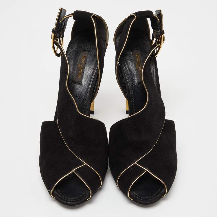 Pre Owned Louis Vuitton Black Leather and Suede Slingback Sandals Size 41